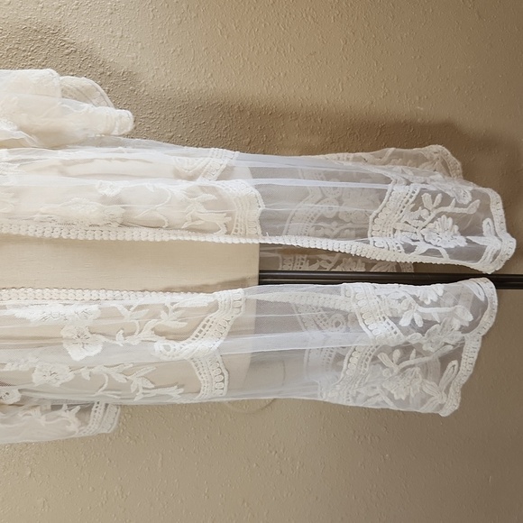 ADIVA OPEN FRONT LACE LONG CARDIGAN KIMONO - Picture 3 of 8